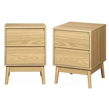 Juego de 2 mesillas de noche, decoración de madera, dos cajones - Natural