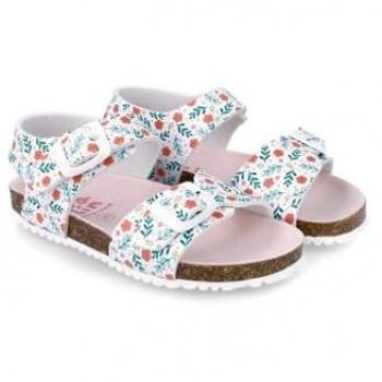 Sandalias abiertas de niña Garvalín blancas con estampado floral y tira adherente bio, talla 28 EU