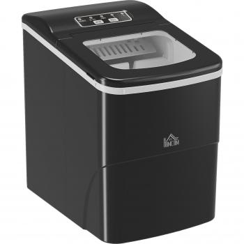HomCom Máquina de Hacer Hielo 120W Capacidad 12kg Pantalla LCD Tanque 1.8L Limpieza Automática Negro 31.5x23x32.5 cm