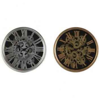 Reloj de Pared Home ESPRIT Negro Dorado Plateado Metal Cristal 25 x 6,3 x 25 cm (2 Unidades)