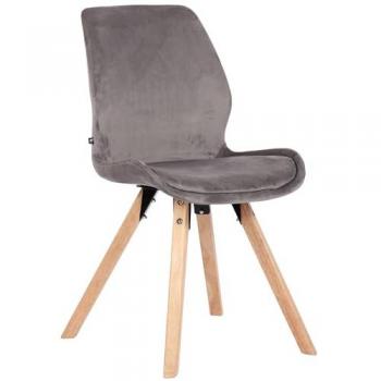 Silla de Comedor Luna con Asiento Acolchado de Terciopelo Gris y Estructura de Madera