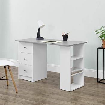Escritorio de Ordenador Lemberg 120 x 49 x 72 cm - Blanco/Gris Claro - 3 Compartimientos y 3 Cajones