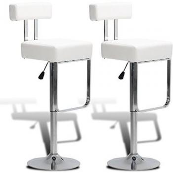vidaXL 2 taburetes blancos de bar giratorios ajustables, de cuero artificial y respaldo