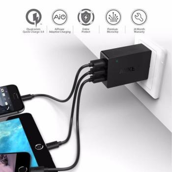Cargador de Pared Aukey PA-T14 Negro para Dispositivos Móviles con Tecnología de Carga Rápida