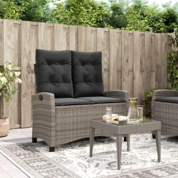 Sillón Reclinable de Jardín Gris con Cojines de Ratán Sintético