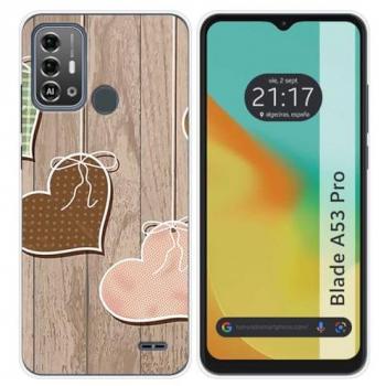 Funda de Silicona para Zte Blade A53 Pro con Diseño de Corazones y Efecto Madera