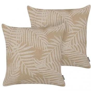 Conjunto de 2 cojines decorativos de yute natural con estampado de hojas estilo boho 45 x 45 cm beige Rubus