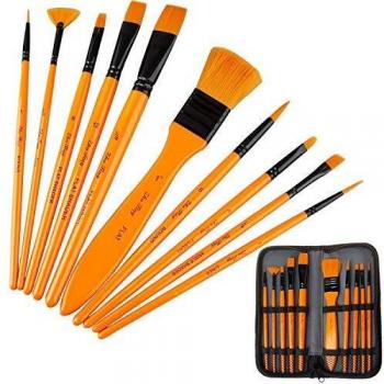 Juego de 10 Pinceles de Pintura, Pinceles Acrílico, Brochas de Pintura, Pinceles para Pintura con Funda de Transporte, para Pintura Acrlica, Acuarela, Temperas, Pintura Facial y más