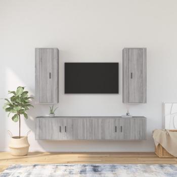Set de Muebles para TV 4 Piezas en Madera Contrachapada Color Gris Sonoma