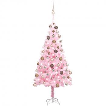 vidaXL Artificial Pre-lit Christmas Tree with Ball Set Pink 150 cm PVC