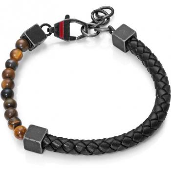 Pulsera de hombre Viceroy Beat en piel negra con piedras naturales y motivo de acero envejecido