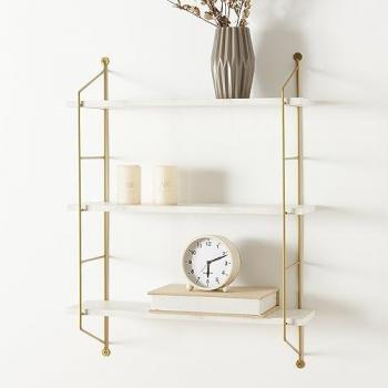 Estantería de pared Ösel con 3 estantes ajustables, estructura de acero y acabado en mármol blanco, dimensiones 64 x 48 x 15 cm