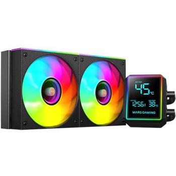 Refrigeración Líquida AIO Mars Gaming ML-LCDPRO240, 500W TDP, Bomba 4ª Gen, Pantalla LCD 2,8, 2 Ventiladores ARGB Infinity Mirror, Negro