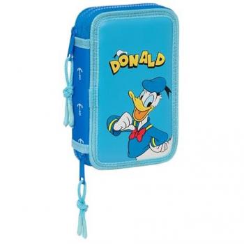 SAFTA - PLUMIER DOBLE PEQUEÑO 28 PCS DONALD INFANTIL - Estuche Kit completo de 28 Piezas - tamaño compacto y portátil - Estuche porta objetos pack completo - Estuche diseño único y licencia