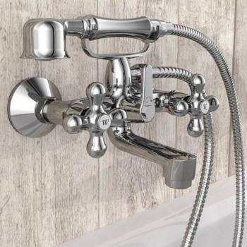 Grifo mezclador de bañera 2 mandos con ducha de mano ELK cromo