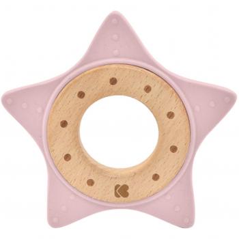Mordedor de silicona y madera Star Rosa con diseño en forma de estrella, material de silicona segura y madera natural, color rosa, apto para bebés