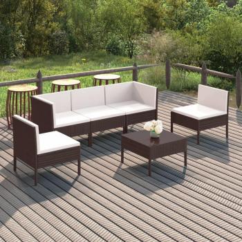vidaXL 6-Piece Brown Poly Rattan Garden Lounge Set with Cushions