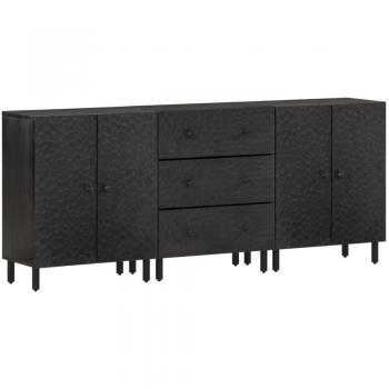 Sideboard 3 piezas negro 60x33x75 cm madera maciza mango