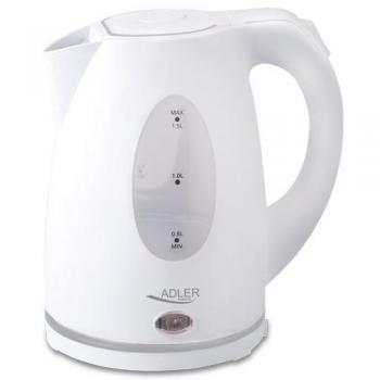ADLER AD1207 Hervidor de Agua Eléctrico 1,5 Litros, Inalámbrico, sin BPA, sin Cable, Apagado Automático, Base 360º, Filtro Antical, Blanco, 2200W