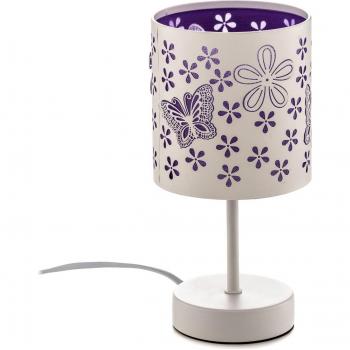 Lámpara de mesa Titilla en blanco con pantalla morada