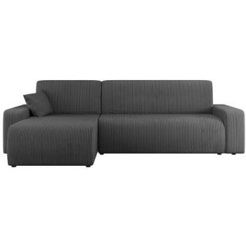Sofá rinconero Shelton 102, gris, con función de descanso y caja de ropa de cama, dimensiones 244x145x82cm