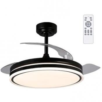 Ventilador de Techo LED Plegable Perla Negro 72W con Mando y CCT Ajustable 3000-4000-6000K