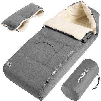 Saco de invierno para bebé con calentador de manos, reflectores, cierre y arnés de 5 puntos - Gris