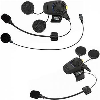 Sena SMH5D-FM-UNIV Auricular e intercomunicador Bluetooth con radio FM integrada para motos y scooters, Con el kit de micrófono universal, paquete doble, 2 piezas