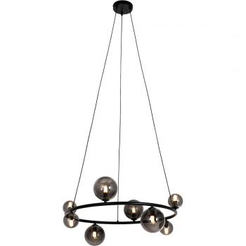 Lámpara colgante redonda negra con cristal ahumado, 8 luces - Monaco