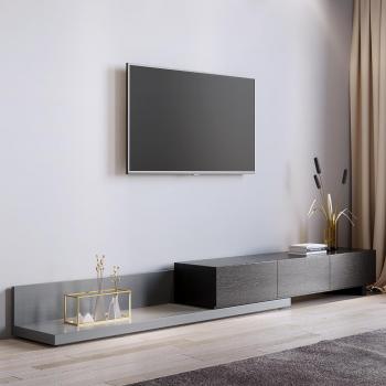 Crator Modern Extendable TV Stand, Black and Gray, 2000mm to 3200mm with 3 Drawers