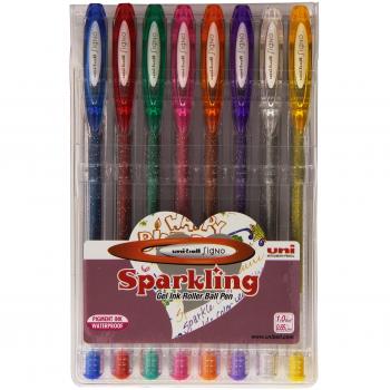 UNI Ball Signo Sparkling - Set de 8 Bolígrafos de Gel con Purpurina, Colores Surtidos