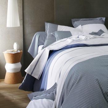 Blanc des Vosges Trouville Bleu Jean Cama, Luxus Made in France, Blau-weiße, Bettbezug 135x200