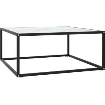 Mesa baja de centro negra con vidrio de mármol blanco 80x80x35 cm
