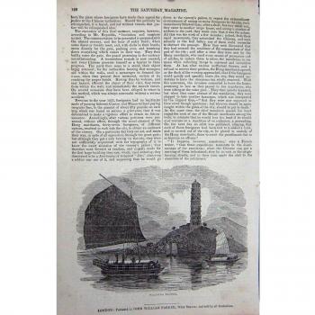 IMPRESIÓN VIEJA 1837 DE LOS BARCOS DE RÍO DE LA PAGODA DE LA ESCENA WHAMPOA
