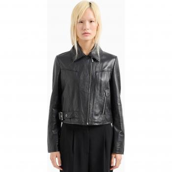 Armani Exchange Women's Black Leather Moto Jacket, Size L