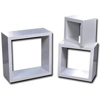 vidaXL Estantes Forma de Cubo Diferentes MDF Blanco 3 Piezas Estantería Pared