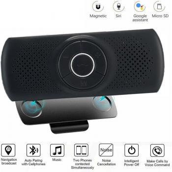 Kit de Manos Libres Inalámbrico para Coche con Altavoz Multipunto, Visera Solar y Cargador para Smartphones