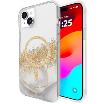 Funda Case-Mate Karat Marble MagSafe para iPhone 15 Plus - Transparente con Efecto Mármol y Glitter Dorado