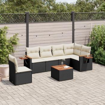 7-Piece Black Poly Rattan Garden Sofa Set with Cushions