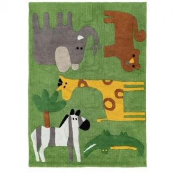 Alfombra Infantil de Algodón 160 x 120 cm - Verde - Diseño Infantil Animales