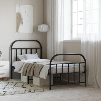 Estructura de cama con cabecero y pediera de metal negro 90x190 cm