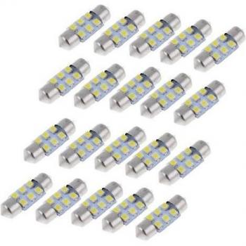 20Piezas Blanca 31MM Festoon Tipo Fusible Luces de Bóveda Luz LED 3528 6-SMD Lámpara DE3175 3022