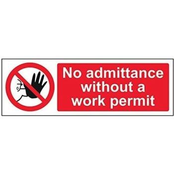 vsafety 52006 ax-rno admisión sin un permiso de trabajo prohibición acceso signo, plástico rígido, paisaje, 300 mm x 100 mm, Negro/Rojo