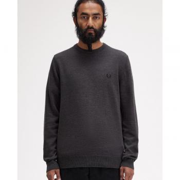 Fred Perry Men's Classic Merino Wool Gray Crew Neck Sweater