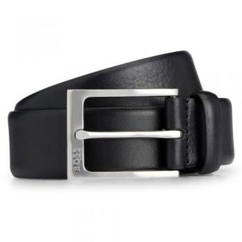 BOSS Men's Evan Black Leather Belt - Size 40 inch (110 CM)