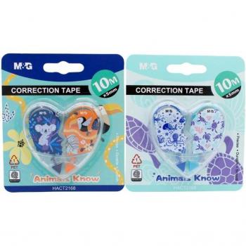 Cinta Correctora M&G Animals Know Forma de Corazón 5mm x 10m, Pack de 2