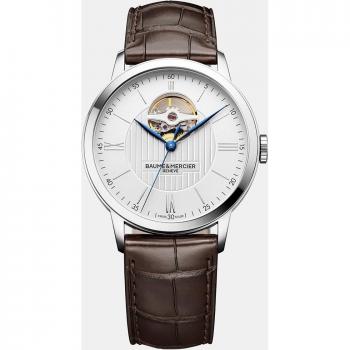 Baume & Mercier Classima Automatic Men's Watch with Brown Leather Strap, 42mm White Dial