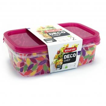 Curver Deco Chef Set de 2 Contenedores Rectangulares, 2 L, Resina, Multicolor, 15x22x8 cm