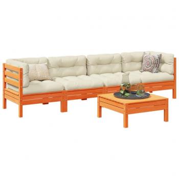5-Piece Wax Brown Pine Garden Sofa Set with Cushions