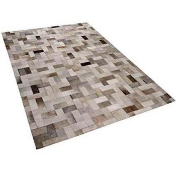Alfombra de Piel Gris y Beige 140 x 200 cm Artesanal